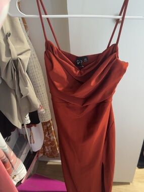 Windsor Rust Red Cowl Neck Midi Slip Dress